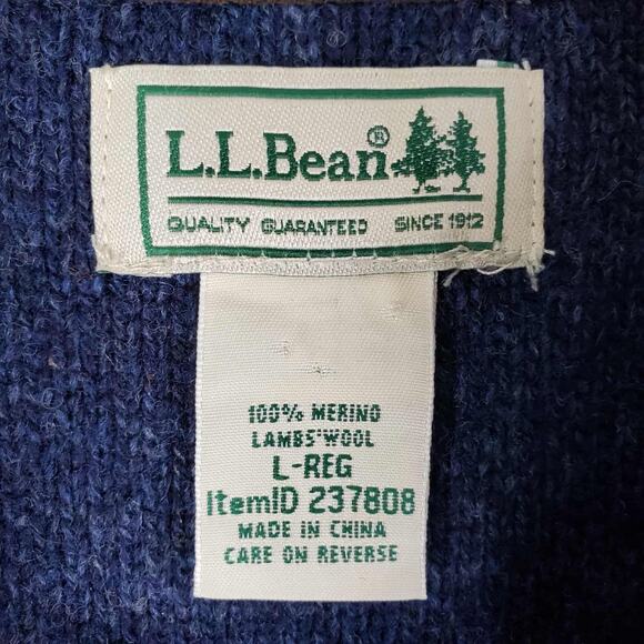 LL Bean Sweater Waterfowl Merino Wool Men’s Size L Large Quarter Zip Knit Blue - Picture 6 of 10
